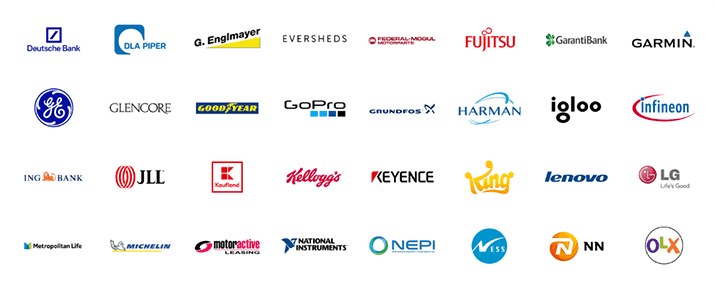 Parteneri Office Barista — Deutsche Bank, DLA Piper, Fujitsu, Garmin, Adidas, Amazon, GE, Samsung și alții